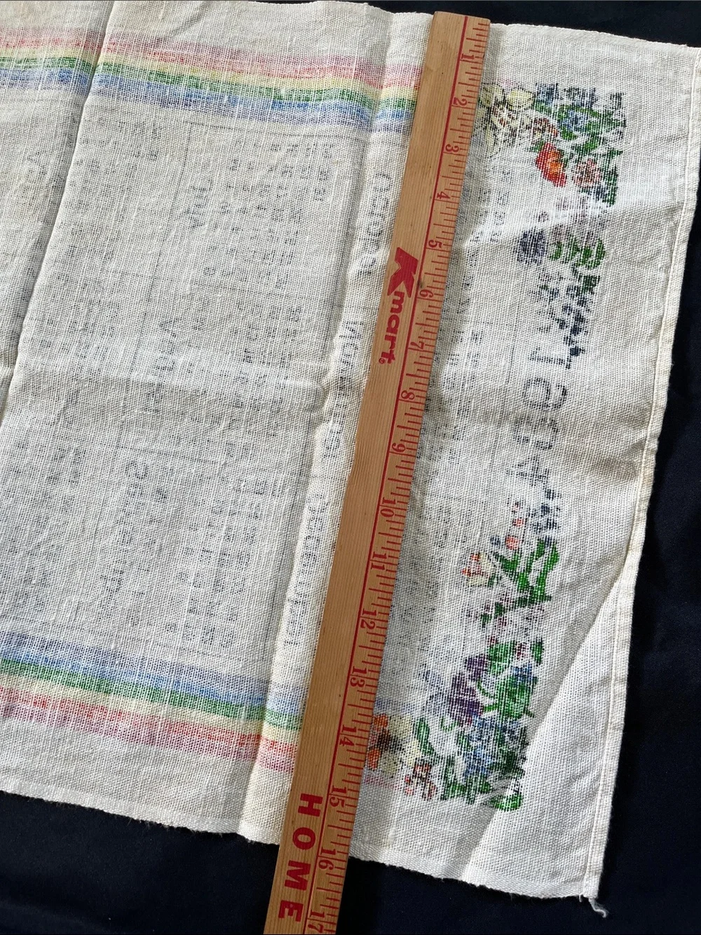 Vtg Linen Calendar 1984 Tea Kitchen Towel RAINBOW Flowers Leap Year Birthday